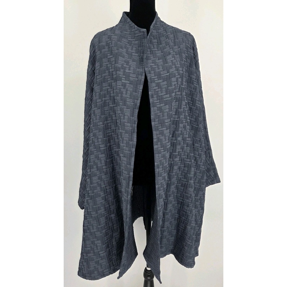 MarlaWynne Textured Topper 2X Blue Basketweave Open Front Kimono Duster Plus Siz